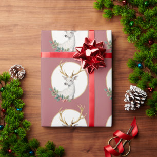Dusty Pink Folk Art Deer Wrapping Paper
