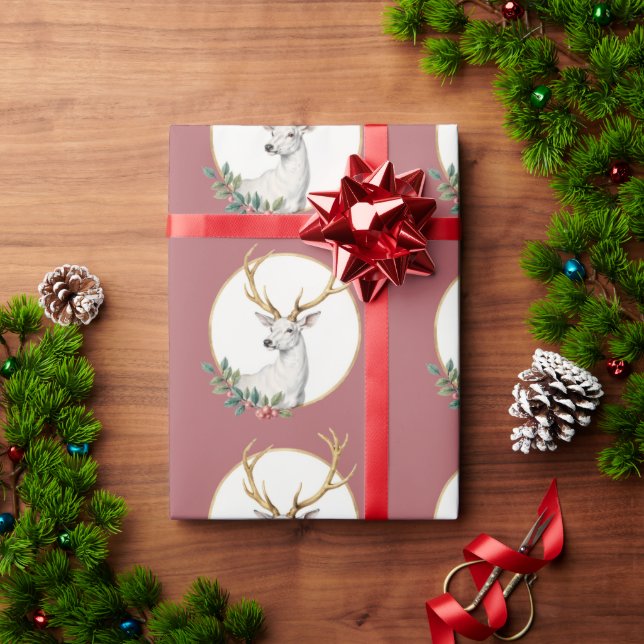 Dusty Pink Folk Art Deer Wrapping Paper (Holiday Gift)