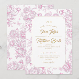 Dusty Pink French Peony Toile Wedding Invitation