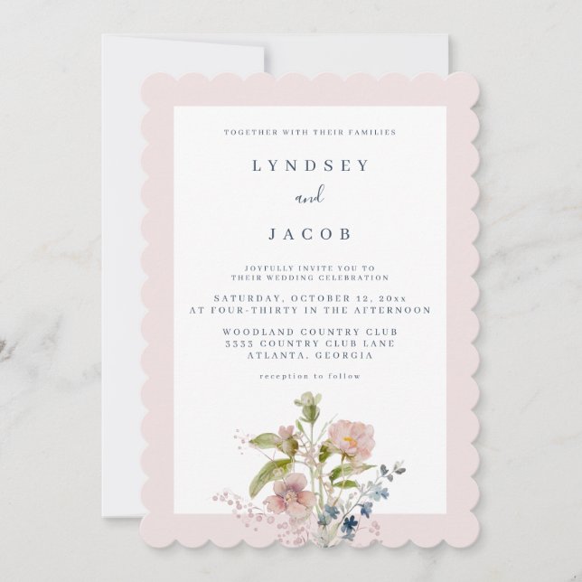 Dusty Pink Garden Wildflower Wedding Invitation (Front)
