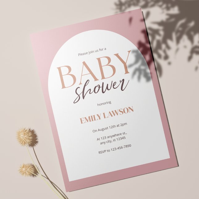 Dusty Pink ﻿Gender Neutral Minimalist Baby Shower Invitation (Elegant Ivory Baby Shower Invitations 🎉)