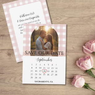 Dusty Pink Gingham Engagement Photo Arch Wedding Save The Date