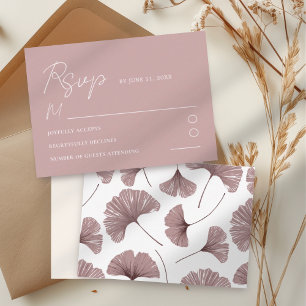 Dusty Pink Ginkgo Leaf Wedding RSVP Card