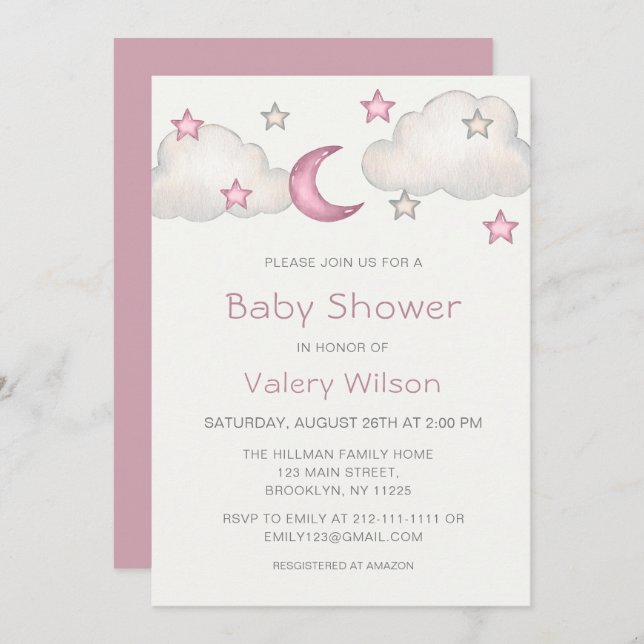 Dusty Pink Girl Baby Shower Invitation (Front/Back)