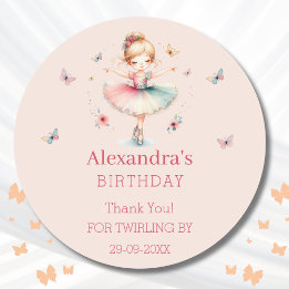 Dusty Pink Girl Ballerina Birthday Thank You   Classic Round Sticker