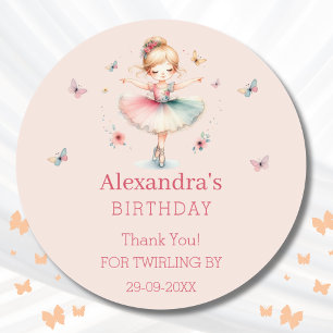 Dusty Pink Girl Ballerina Birthday Thank You   Classic Round Sticker