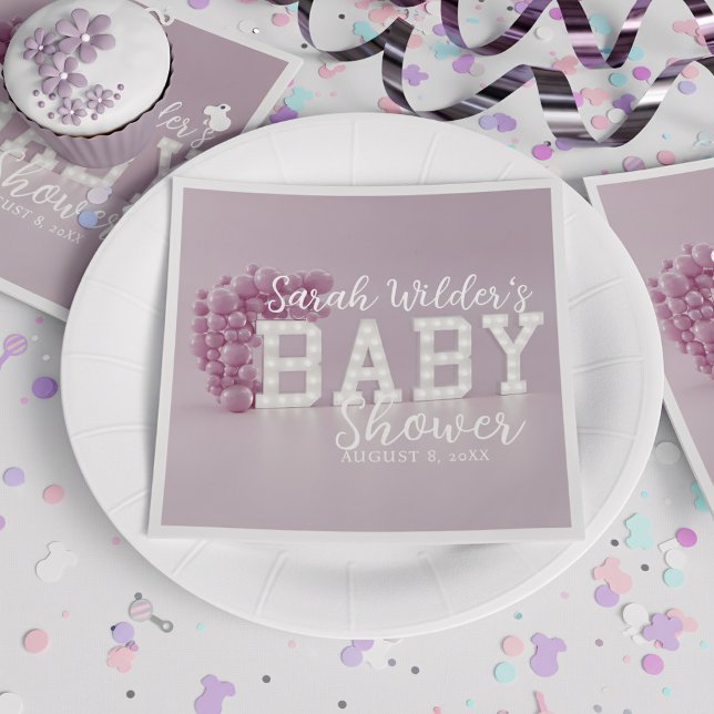 Dusty Pink Girl Balloon Arch Baby Shower Napkins (A dusty pink baby shower paper napkin with space for your party details)