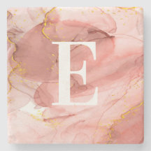 Dusty Pink Gold Agate Alcohol Ink Monogrammed Key