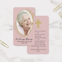 Dusty Pink Gold Photo Sympathy Funeral Prayer Card