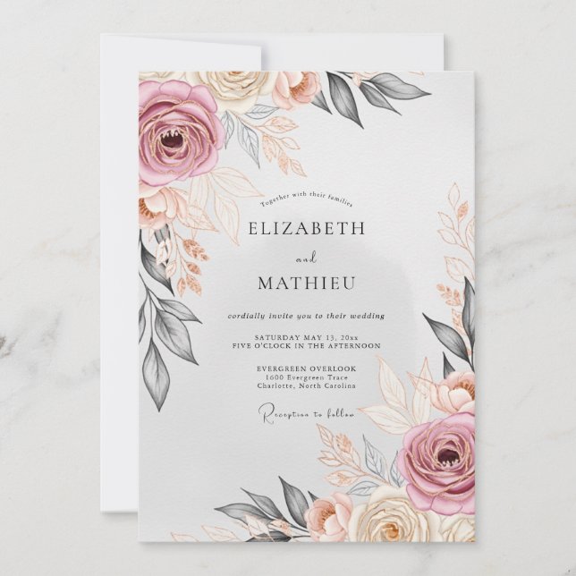 Dusty Pink Graceful Romantic Wedding Invitation (Front)