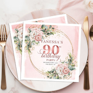 Dusty Pink Greenery Floral 90th Birthday Party   Napkin