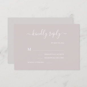Dusty Pink Grey and White Minimalist Wedding RSVP Invitation