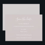 Dusty Pink Grey and White Save The Date Wedding Invitation<br><div class="desc">A minimalist and chic design featuring elegant typography in white on a dusty pink background. 

The matching invitation is available at:
https://www.zazzle.com/dusty_pink_gray_white_minimalist_elegant_wedding_invitation-256273155170208383</div>
