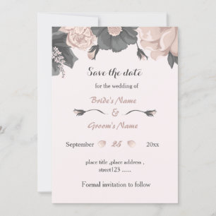 dusty pink grey flowers amazing save the date invitation