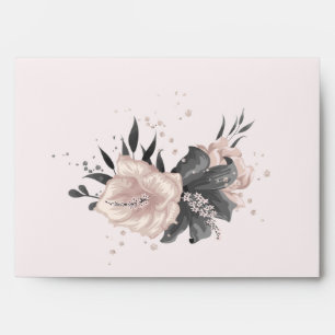 dusty pink grey flowers soft pink wedding envelope