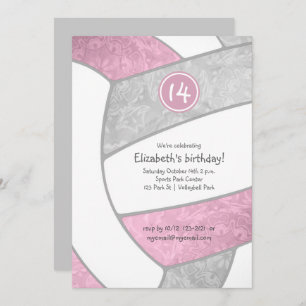 dusty pink grey girly sport volleyball celebration invitation
