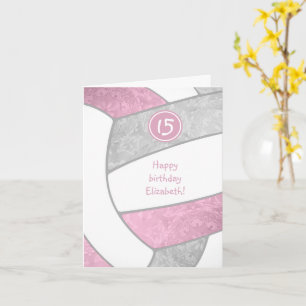 dusty pink grey volleyball birthday any occasion card