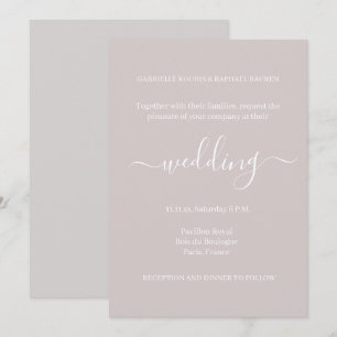 Dusty Pink Grey White Minimalist Elegant Wedding Invitation