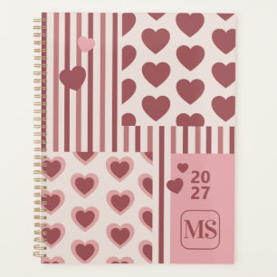 Dusty Pink Hearts & Stripes Monogram Planner