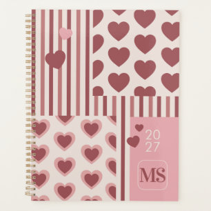 Dusty Pink Hearts & Stripes Monogram Planner