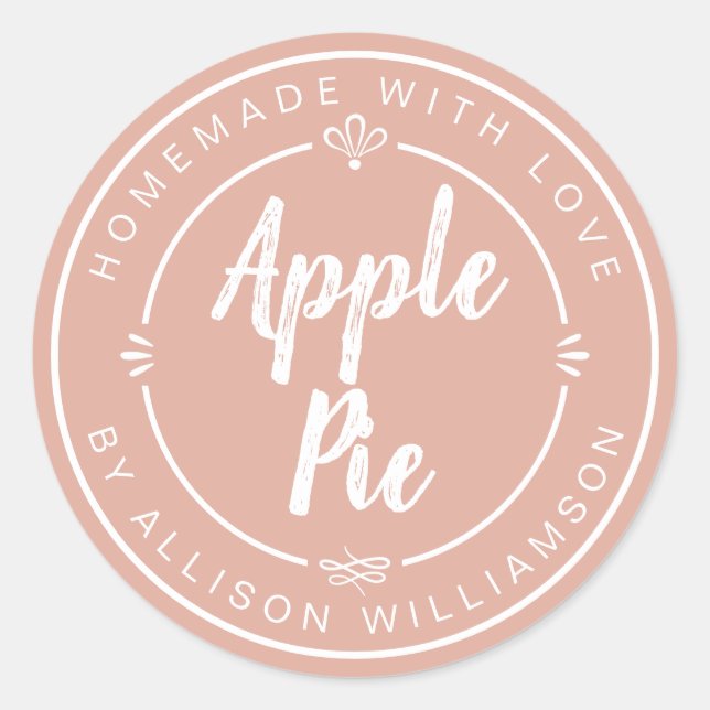 Dusty Pink Homemade Apple Pie Classic Round Sticker (Front)