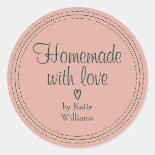 Dusty Pink Homemade With Love Personalised Name Classic Round Sticker