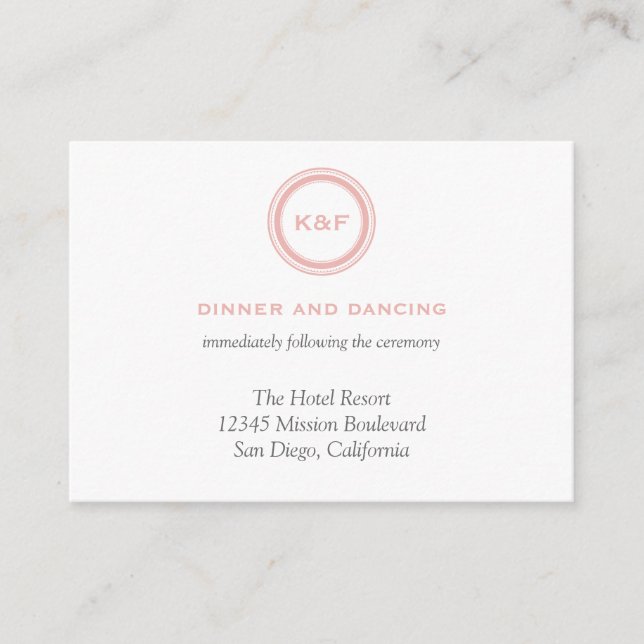 Dusty pink initials wedding reception enclosure card (Front)