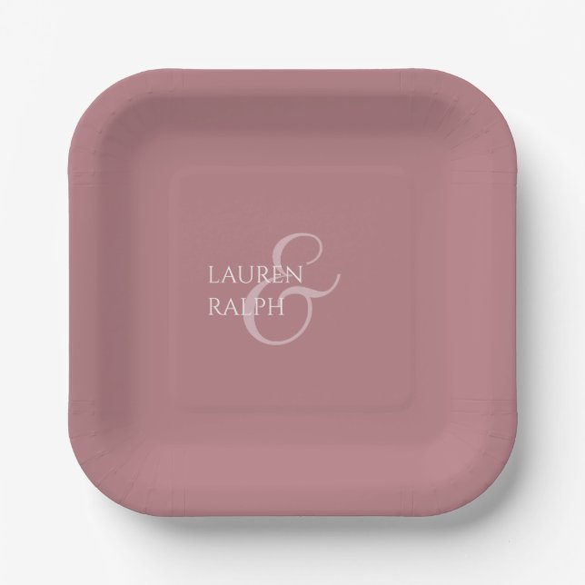 Dusty Pink & Ivory Couple Monogram  Paper Plate (Front)