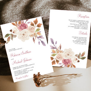 Dusty Pink Ivory Floral All in One Wedding Invitation