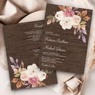 Dusty Pink Ivory Floral All in One Wood Wedding Invitation