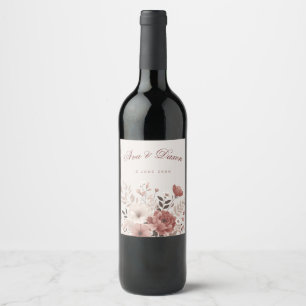 Dusty Pink Ivory Floral Wedding Reception Wine Label