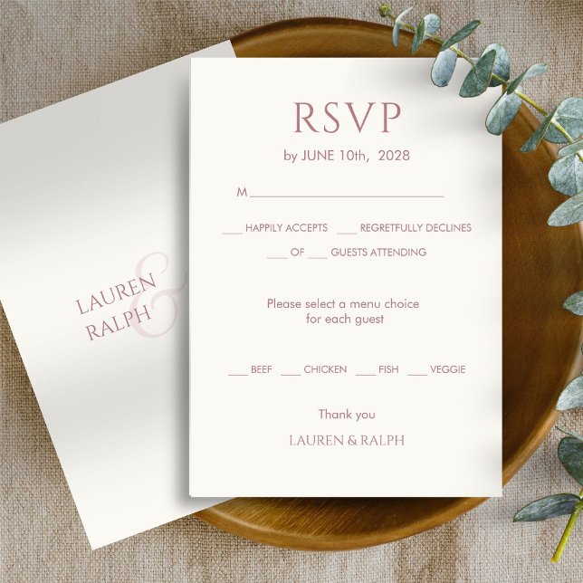 Dusty Pink & Ivory Monogram Wedding RSVP Card (Creator Uploaded)