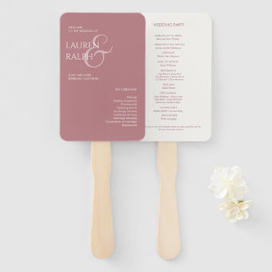 Dusty Pink Ivory Monogram Welcome Wedding Program Hand Fan