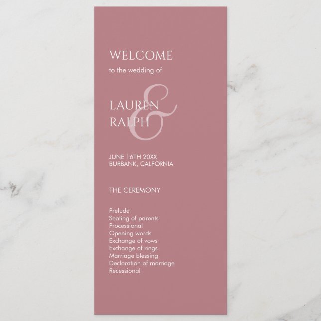 Dusty Pink Ivory Monogram Welcome Wedding Program Programme (Front)