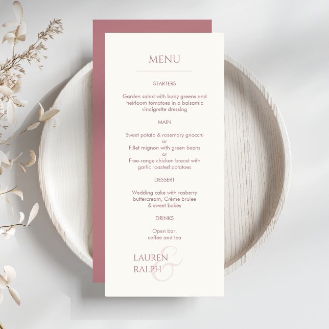 Dusty Pink & Ivory Monogrammed Wedding Menu (Creator Uploaded)