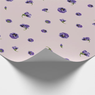 Dusty Pink Japanese Purple Pansy Floral Pattern Wrapping Paper