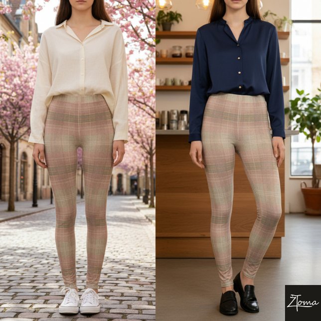 Dusty Pink Khaki Textured Plaid Block Leggings (Creator Uploaded)