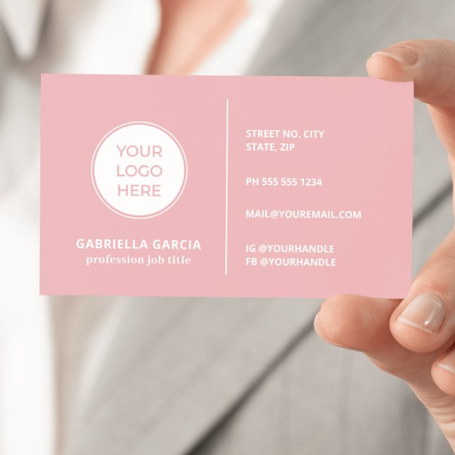 Dusty Pink Logo QR Code Business Card (Front side of the card shown in 3.5 x 2.0 inch, add your QR Code and webpage on the back side.)