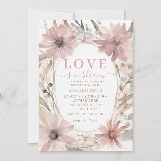 Dusty Pink Love is in Bloom Bridal Shower Invitation (Front)