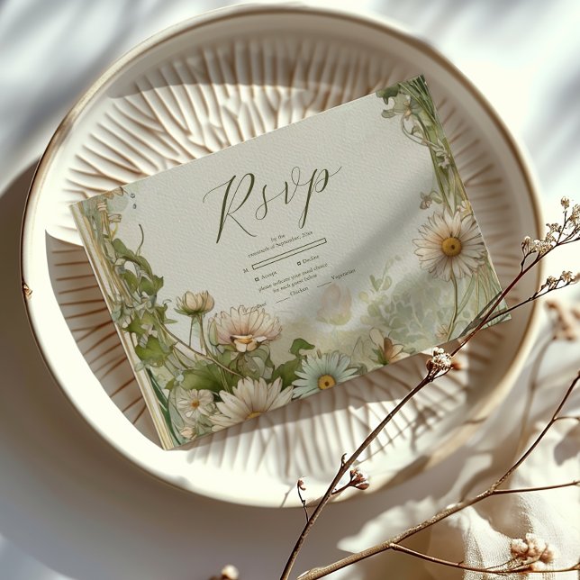 Dusty Pink Marguerite Daisy Wedding Art Nouveau RSVP Card (Creator Uploaded)