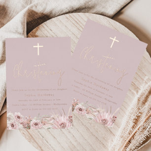 Dusty Pink Mauve Baby Girls Christening Rose Gold