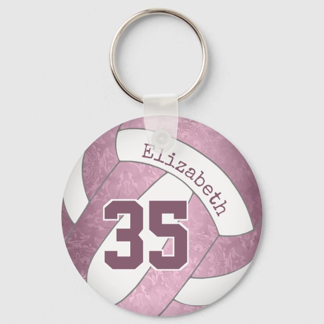 dusty pink mauve personalised girly volleyball key ring (Front)