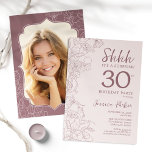 Dusty Pink Mauve Photo Surprise 30th Birthday Invitation<br><div class="desc">Floral dusty pink and mauve surprise 30th birthday party invitation with your photo on the back of the card. Trendy boho yet modern feminine design features botanical accents and typography script font. Simple floral invite card perfect for a stylish female surprise bday celebration. Can be customised to any age. Printed...</div>