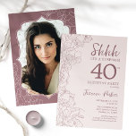 Dusty Pink Mauve Photo Surprise 40th Birthday Invitation<br><div class="desc">Floral dusty pink and mauve surprise 40th birthday party invitation with your photo on the back of the card. Trendy boho yet modern feminine design features botanical accents and typography script font. Simple floral invite card perfect for a stylish female surprise bday celebration. Can be customised to any age. Printed...</div>