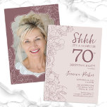 Dusty Pink Mauve Photo Surprise 70th Birthday Invitation<br><div class="desc">Floral dusty pink and mauve surprise 70th birthday party invitation with your photo on the back of the card. Trendy boho yet modern feminine design features botanical accents and typography script font. Simple floral invite card perfect for a stylish female surprise bday celebration. Can be customised to any age. Printed...</div>