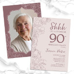 Dusty Pink Mauve Photo Surprise 90th Birthday<br><div class="desc">Floral dusty blush pink and mauve surprise 90th birthday party invitation with your photo on the back of the card. Trendy boho yet modern feminine design features botanical accents and typography script font. Simple floral invite card perfect for a stylish female surprise bday celebration. Can be customised to any age....</div>