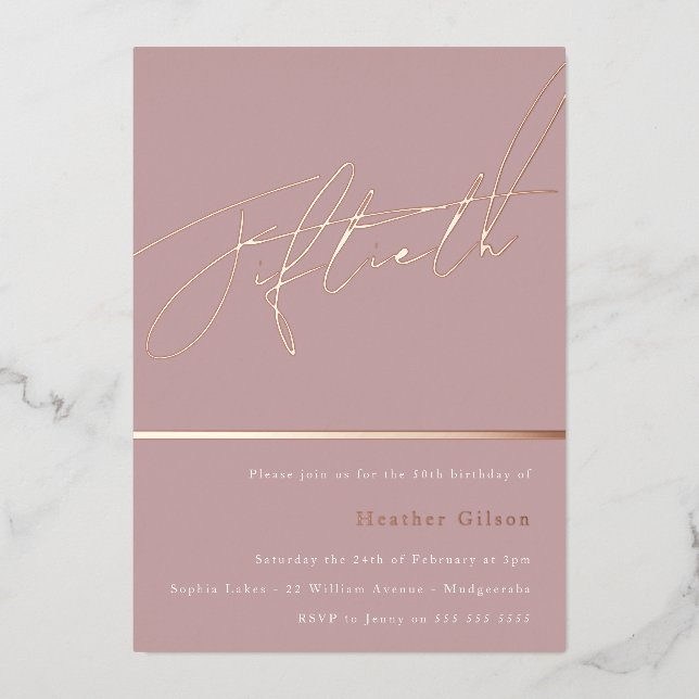 Dusty Pink Mauve Rose Gold Fiftieth 50th Birthday (Front)