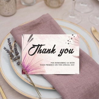 Dusty Pink & Mauve Watercolor Floral Wedding Thank You Card