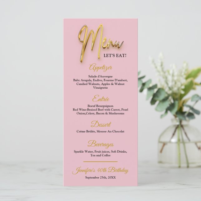 Dusty Pink Menu - 3d Gold Tex Minimalist Design  (Standing Front)