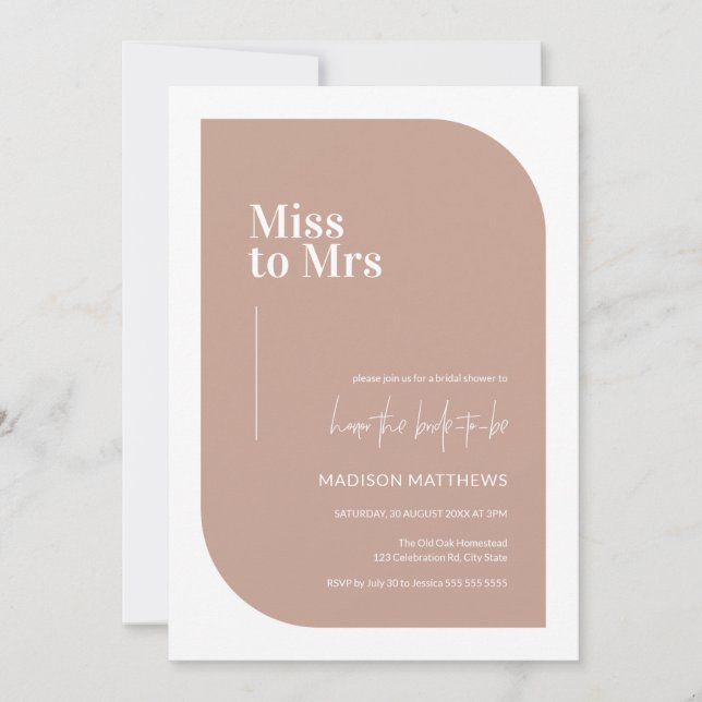  Dusty Pink Minimal Miss Mrs Bridal Shower   Invitation (Front)